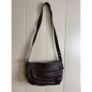 Coach Leather Shoulder Bag Women's Brown Adjustable Strap Silver Hardware